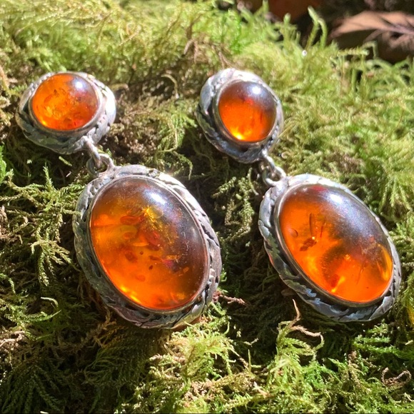 ⭐️Handmade Sterling silver/ cognac amber earrings - Picture 6 of 16